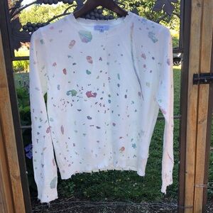Fate acrylic blend white long sleeve sweater with paint blotch design si…